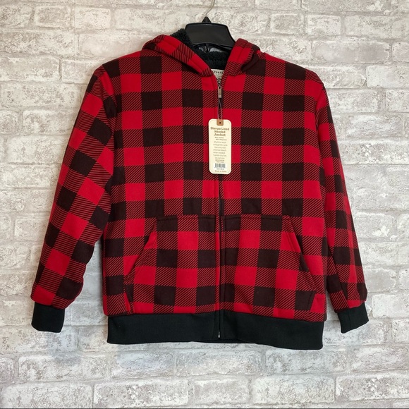 NEW Seven Apparel Red and Black Check Jacket w/Hood Sherpa Lined L (14/16) - Picture 9 of 10